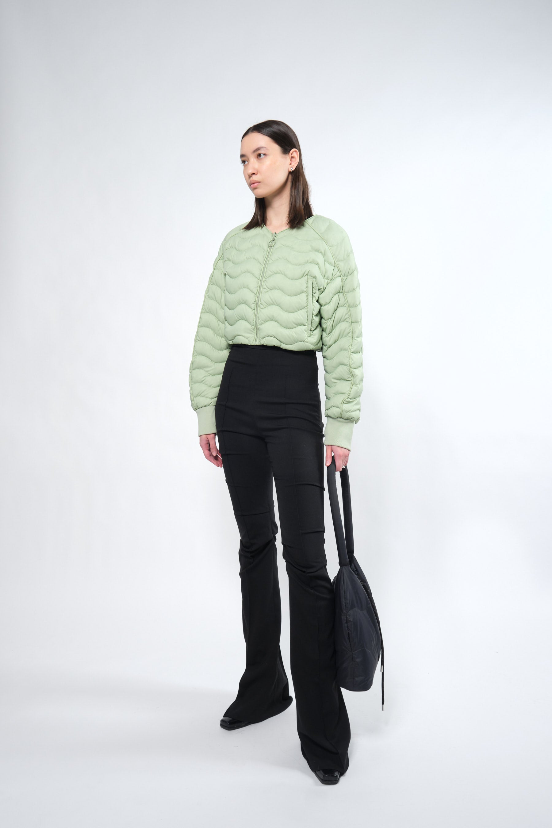 Re Down Green Light Crop Puffer Jacket S Smoke Green