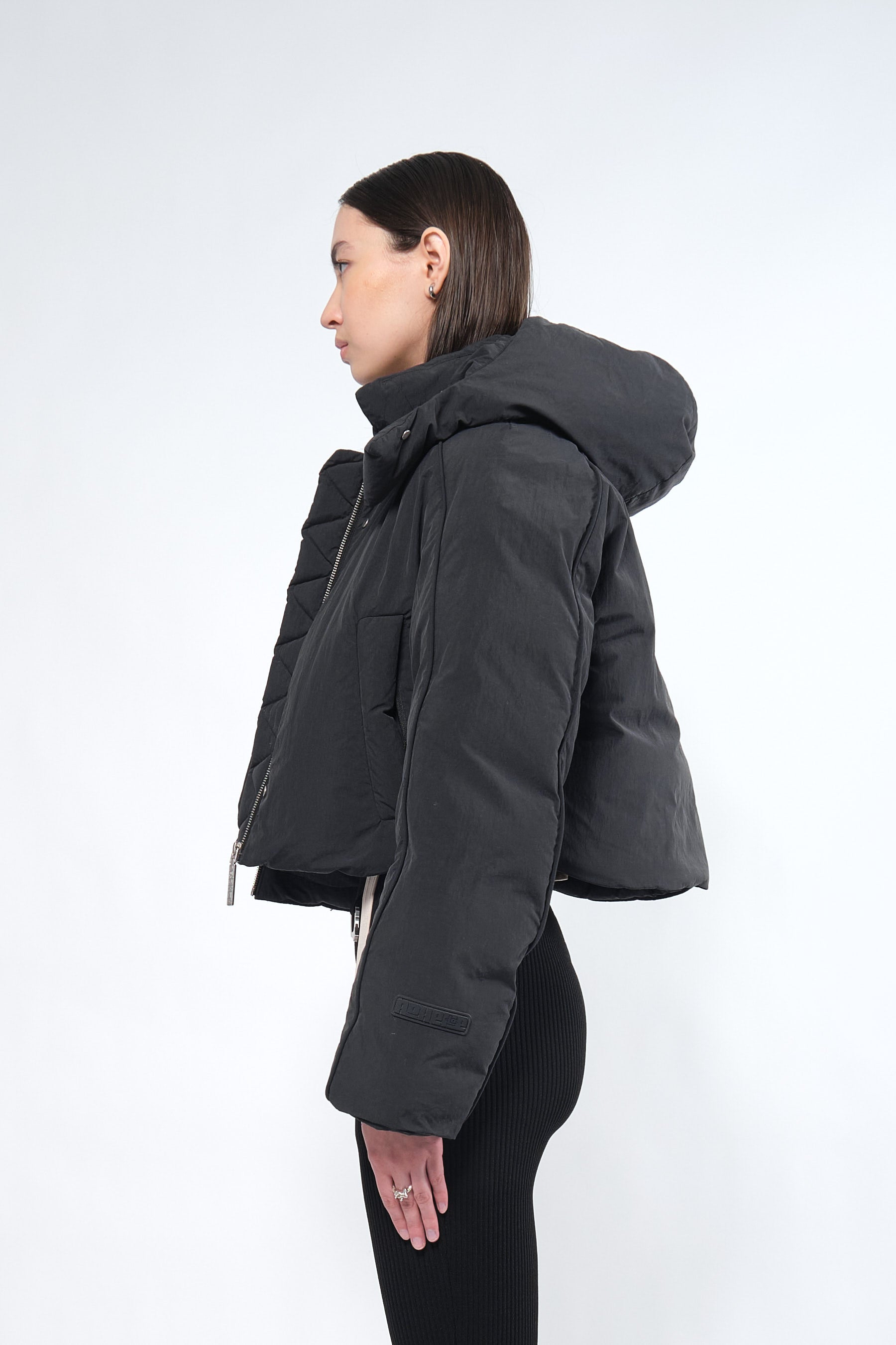 Re:Down® Crop Black Puffer Jacket with Hood - Adhere To  - 3