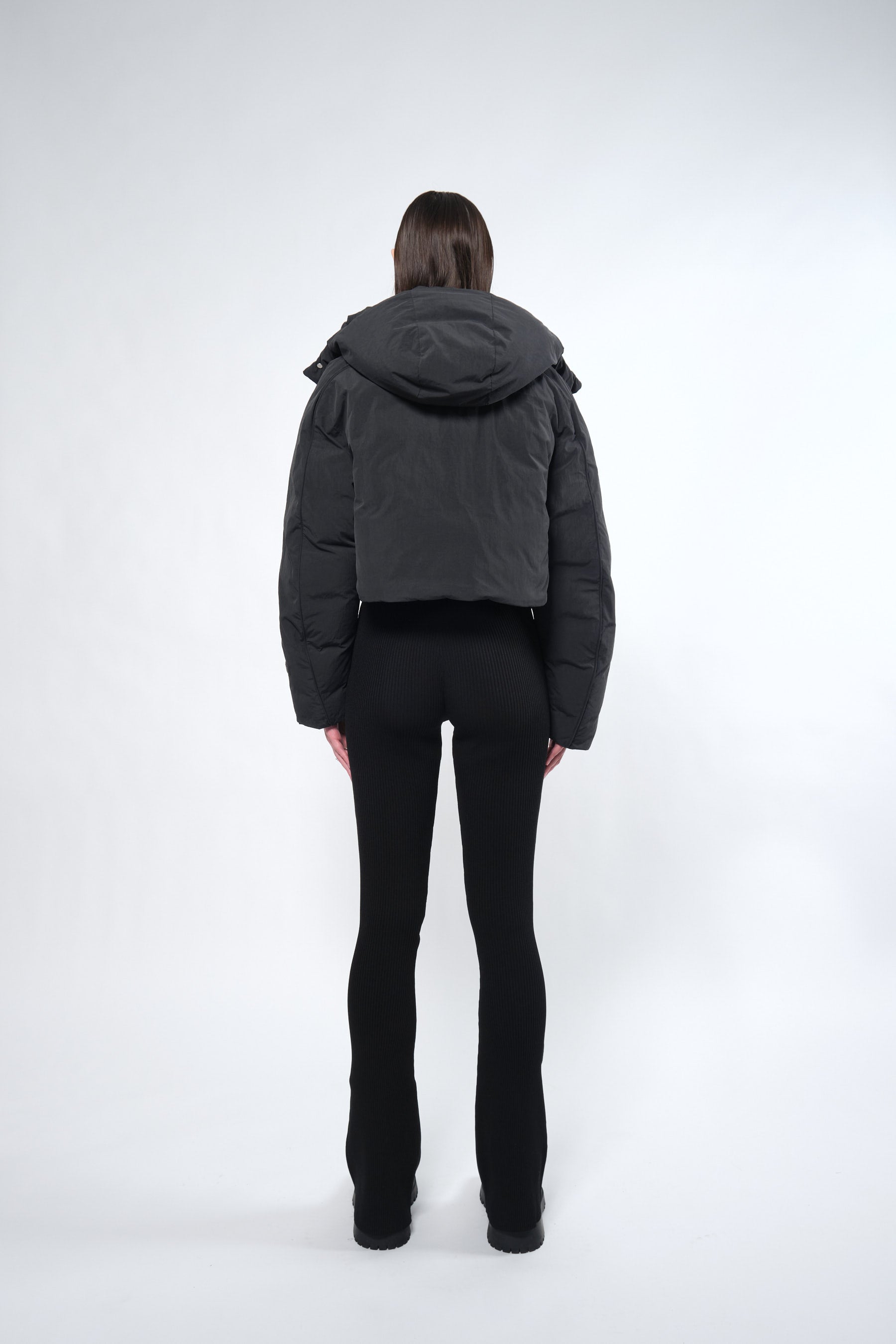  Re:Down® Crop Black Puffer Jacket with Hood - Adhere To  - 8