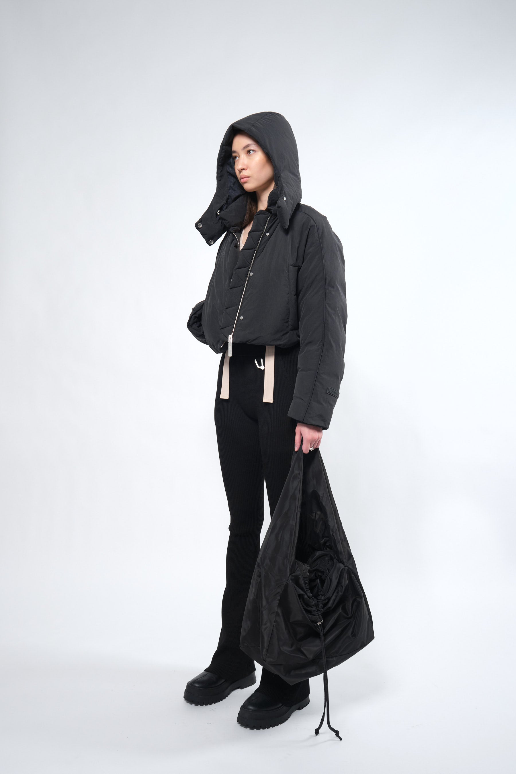  Re:Down® Crop Black Puffer Jacket with Hood - Adhere To  - 4