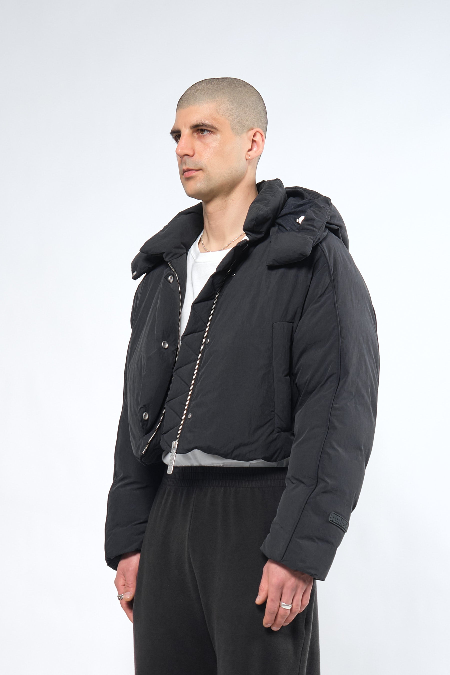  Re:Down® Crop Black Puffer Jacket with Hood - Adhere To  - 5