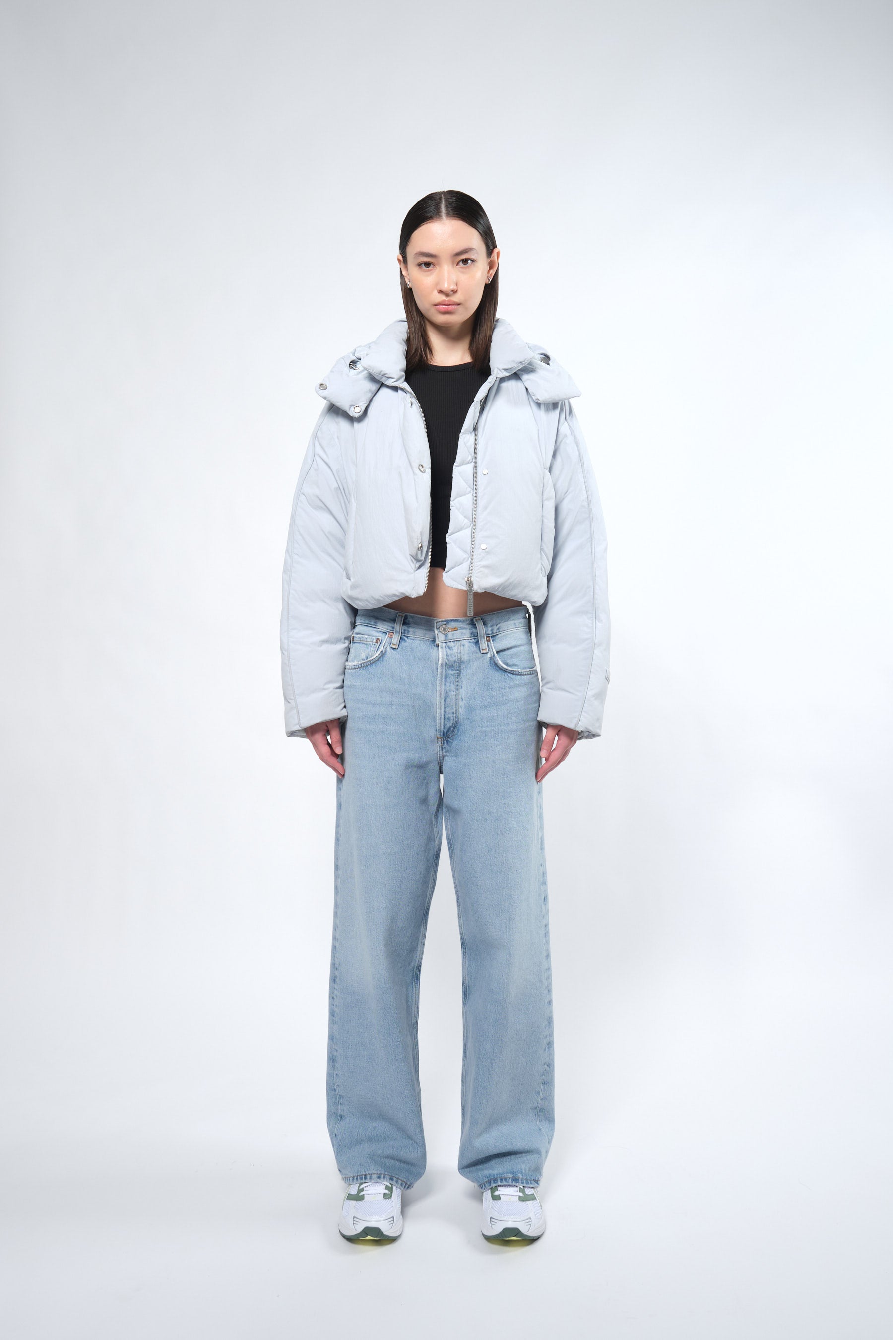 Grey cropped puffer coat online