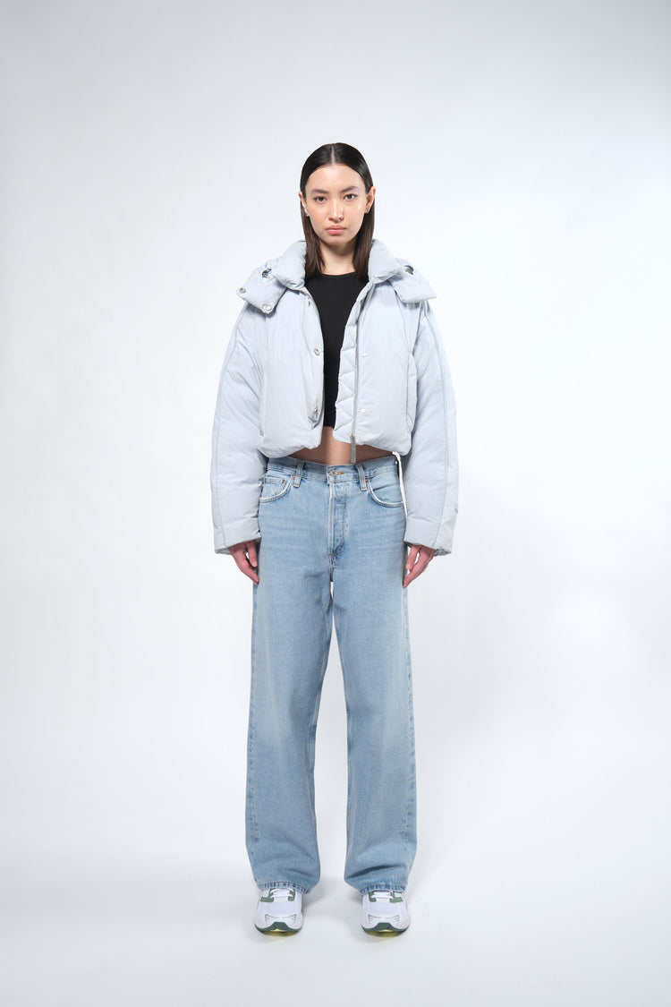  Re:Down® Crop Ice Blue Puffer Jacket with Hood - Adhere To  - 1