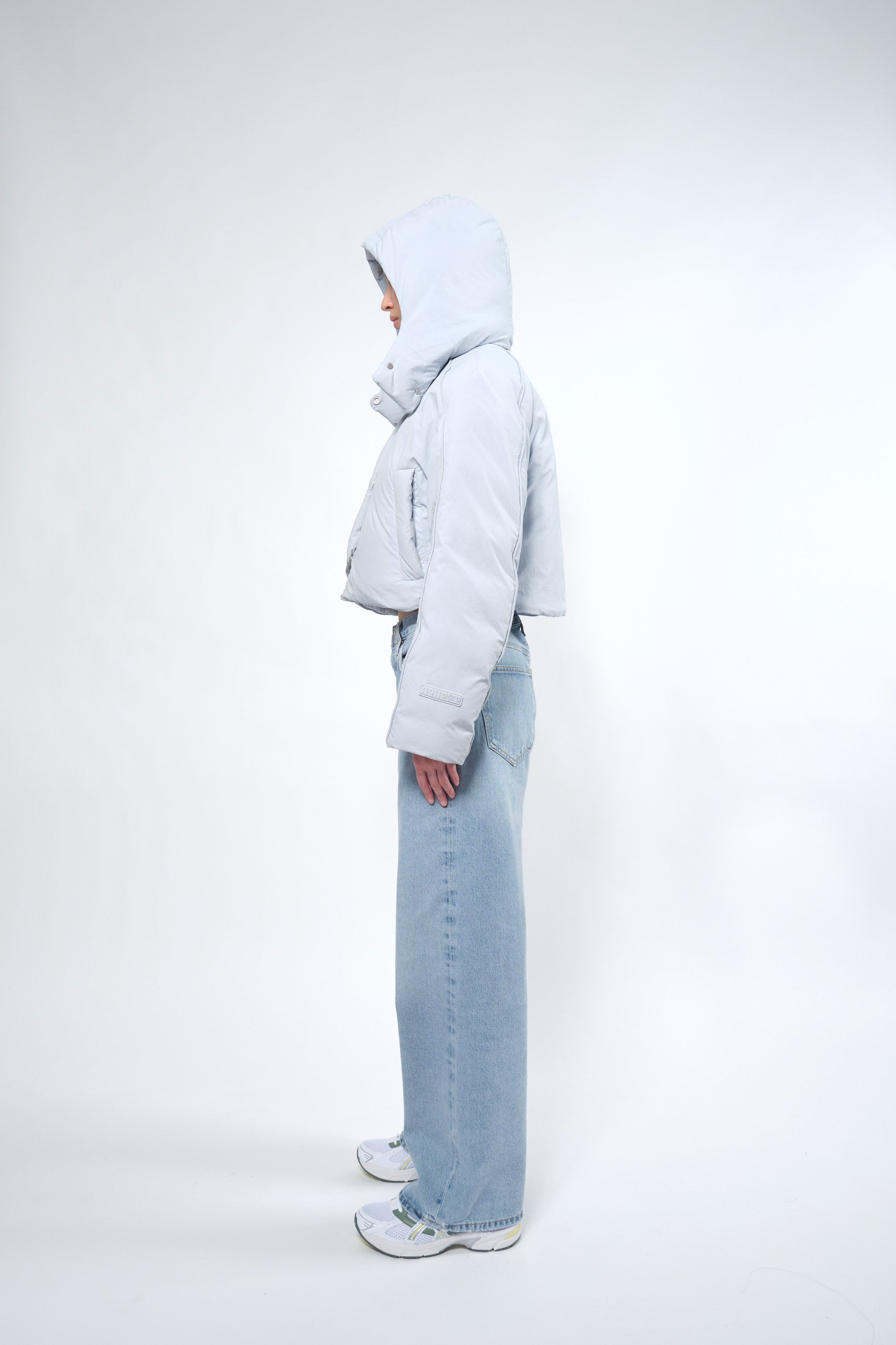  Re:Down® Crop Ice Blue Puffer Jacket with Hood - Adhere To  - 5