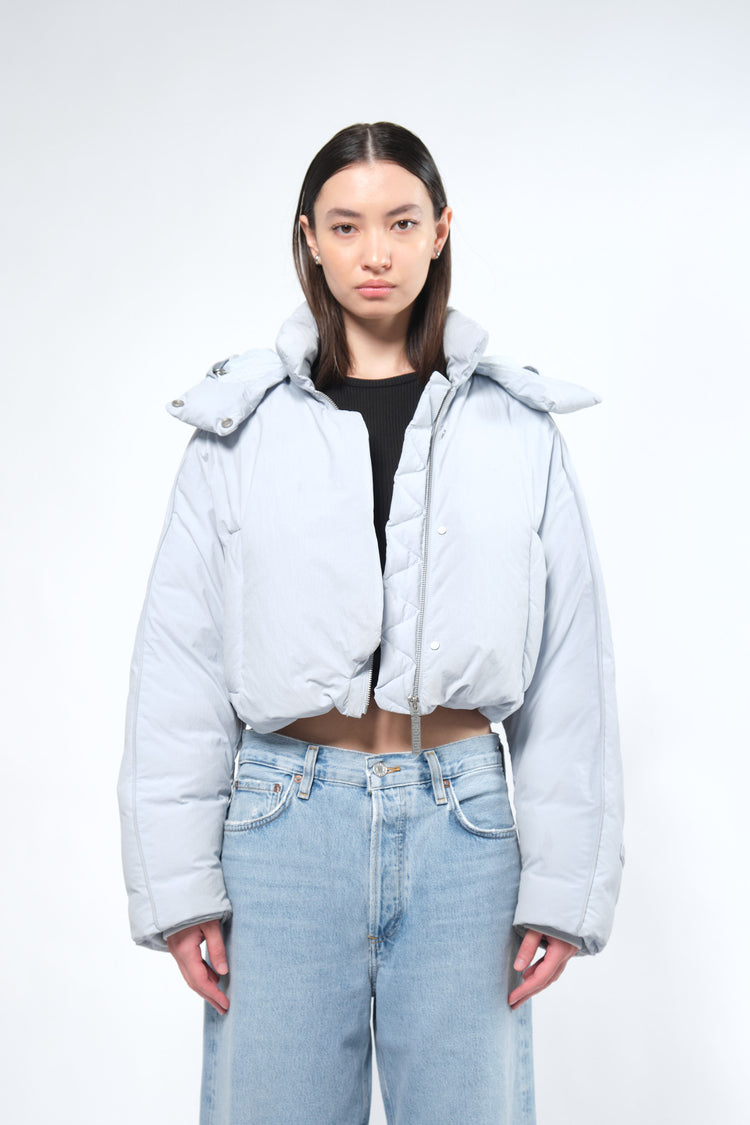  Re:Down® Crop Ice Blue Puffer Jacket with Hood - Adhere To  - 3