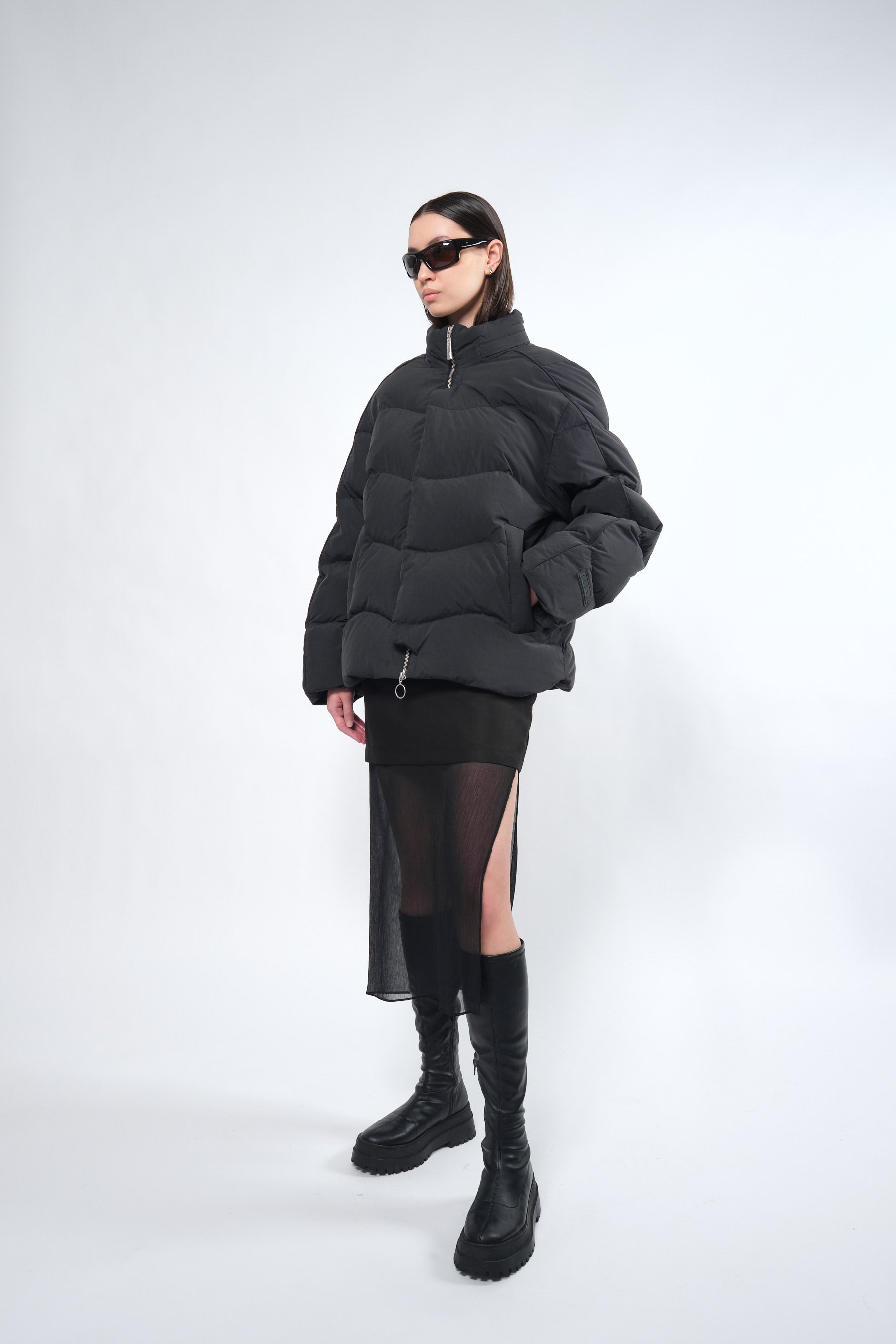  Re:Down® Black Puffer Jacket with Hood - Adhere To  - 1