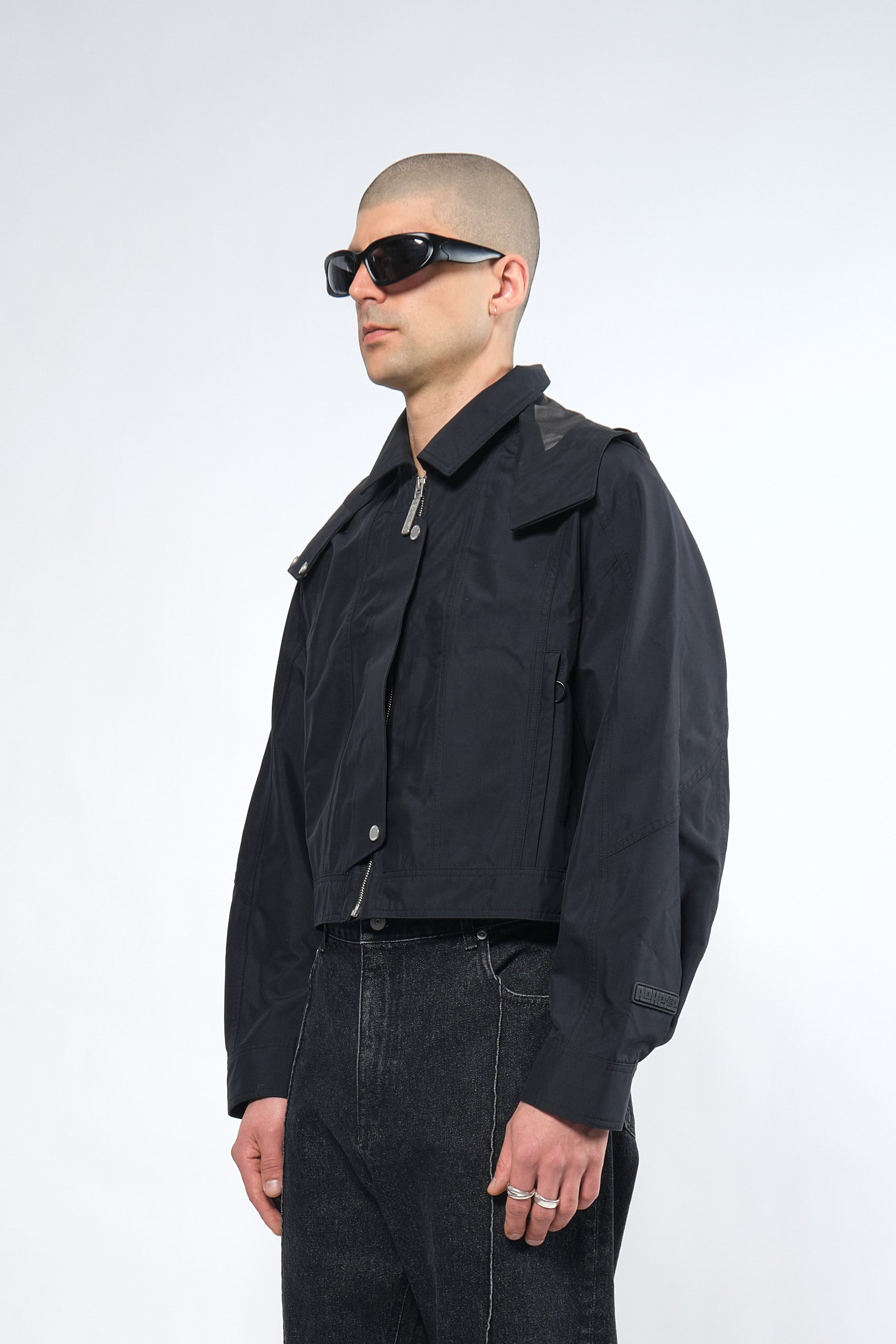  3L Black Waterproof Crop Rain Jacket with Hood - Adhere To  - 3