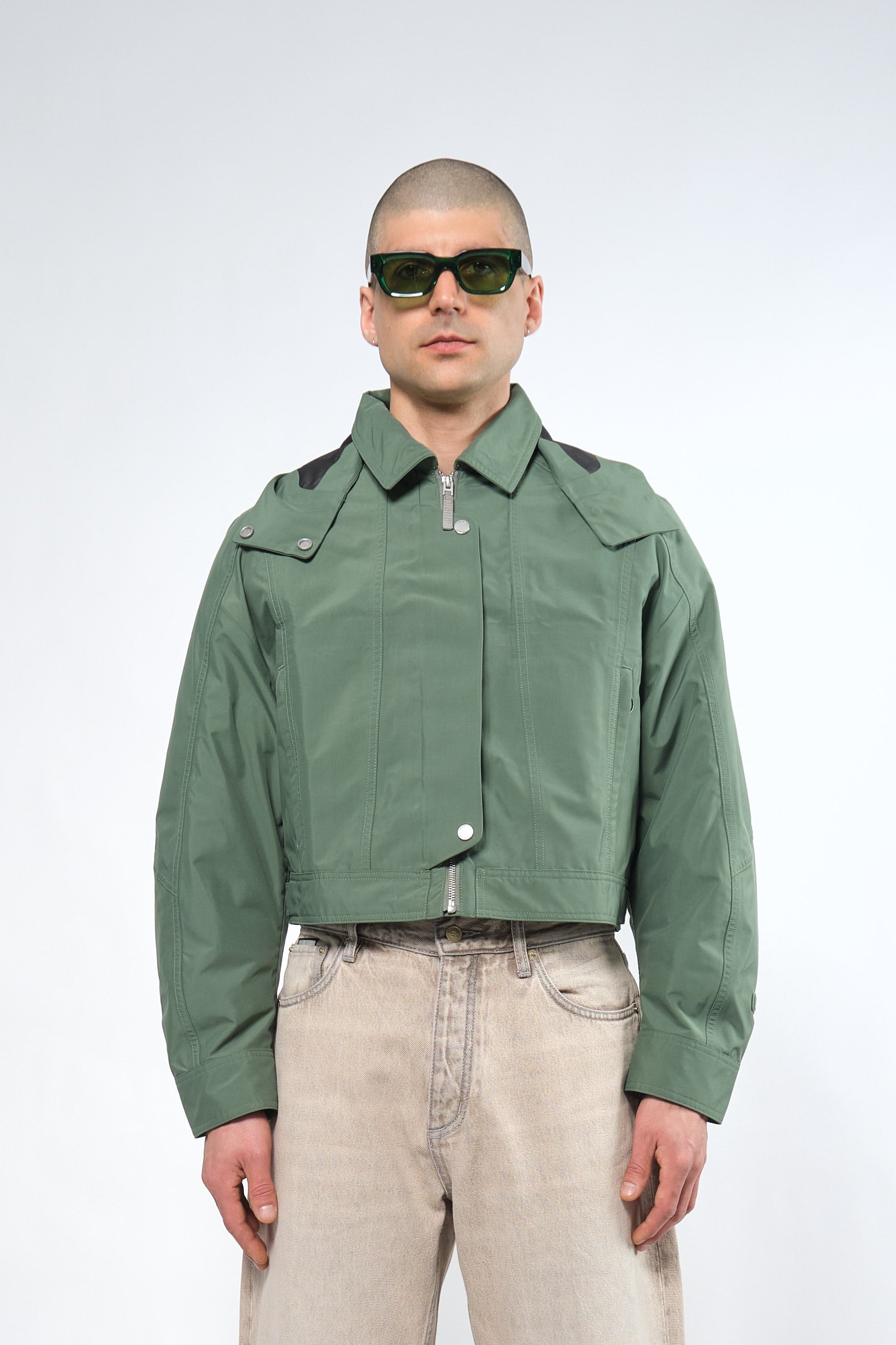  3L Green Waterproof Crop Rain Jacket with Hood - Adhere To  - 3